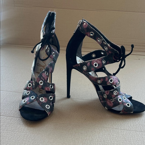 Sam Edelman Black and Pink Strappy Heels - Picture 1 of 5